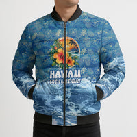 Personalized Hawaii 60th Birthday Sea Turtle Bomber Puffer Jacket Tropical Ocean Wave Floral Surfboard TS04 - Polynesian Pride