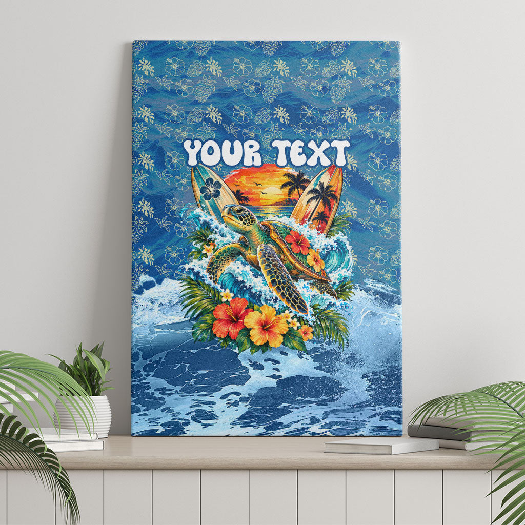 Personalized Hawaii 60th Birthday Sea Turtle Canvas Wall Art Tropical Ocean Wave Floral Surfboard