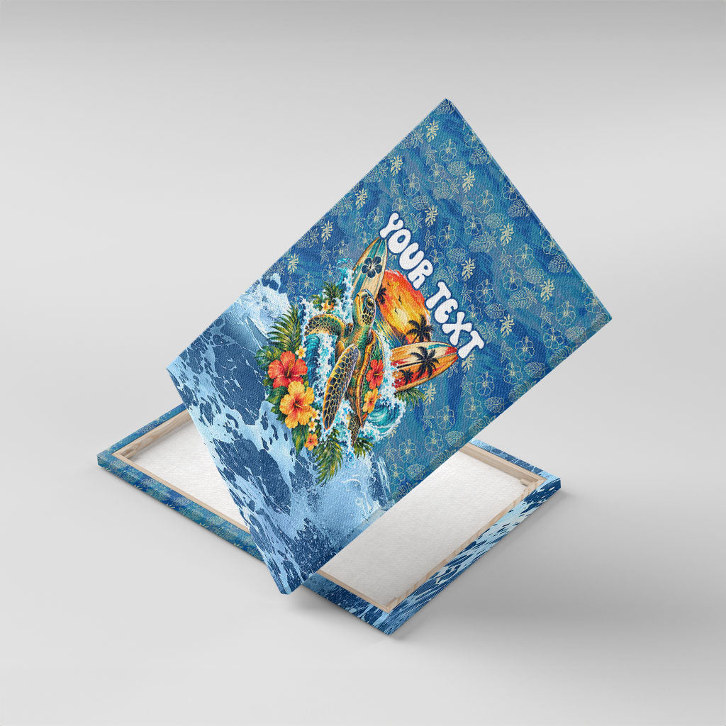 Personalized Hawaii 60th Birthday Sea Turtle Canvas Wall Art Tropical Ocean Wave Floral Surfboard
