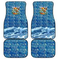 Personalized Hawaii 60th Birthday Sea Turtle Car Mats Tropical Ocean Wave Floral Surfboard