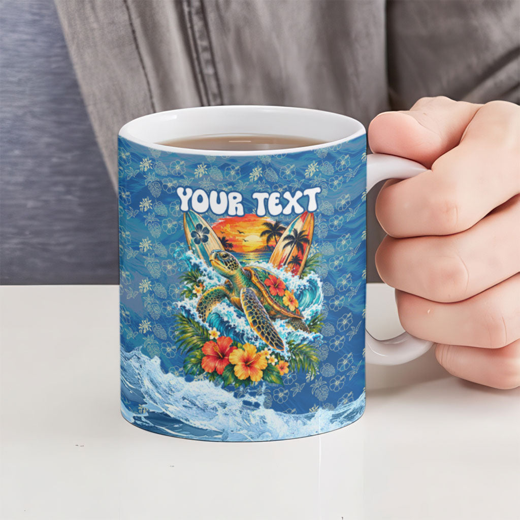 Personalized Hawaii 60th Birthday Sea Turtle Ceramic Mug Tropical Ocean Wave Floral Surfboard TS04 - Polynesian Pride