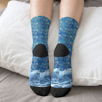 Personalized Hawaii 60th Birthday Sea Turtle Crew Socks Tropical Ocean Wave Floral Surfboard TS04 - Polynesian Pride