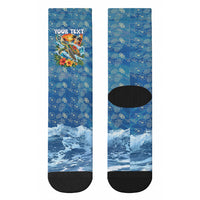 Personalized Hawaii 60th Birthday Sea Turtle Crew Socks Tropical Ocean Wave Floral Surfboard TS04 - Polynesian Pride