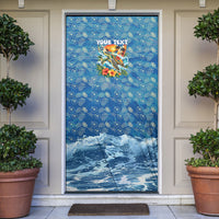 Personalized Hawaii 60th Birthday Sea Turtle Door Cover Tropical Ocean Wave Floral Surfboard TS04 Blue Yellow - Polynesian Pride