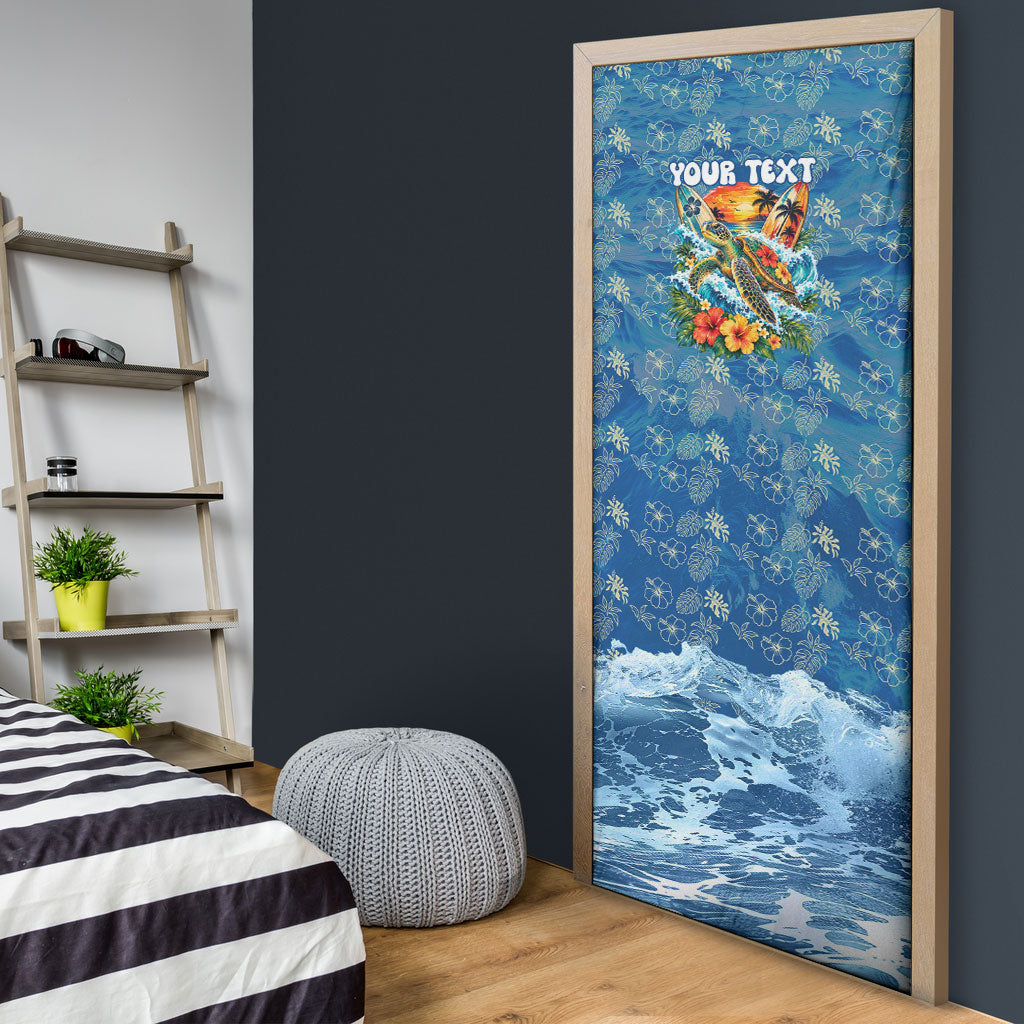 Personalized Hawaii 60th Birthday Sea Turtle Door Cover Tropical Ocean Wave Floral Surfboard TS04 - Polynesian Pride