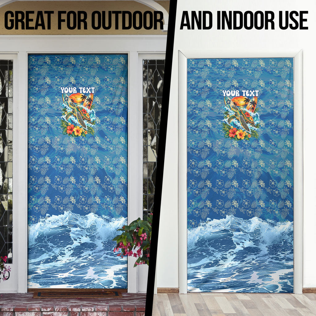 Personalized Hawaii 60th Birthday Sea Turtle Door Cover Tropical Ocean Wave Floral Surfboard TS04 - Polynesian Pride
