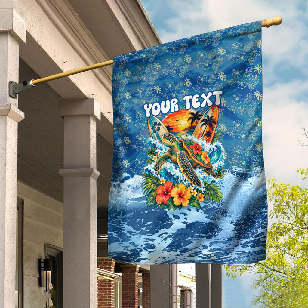 Personalized Hawaii 60th Birthday Sea Turtle Garden Flag Tropical Ocean Wave Floral Surfboard TS04 House Flag Blue Yellow - Polynesian Pride