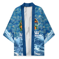 Personalized Hawaii 60th Birthday Sea Turtle Kimono Tropical Ocean Wave Floral Surfboard TS04 Unisex Blue Yellow - Polynesian Pride
