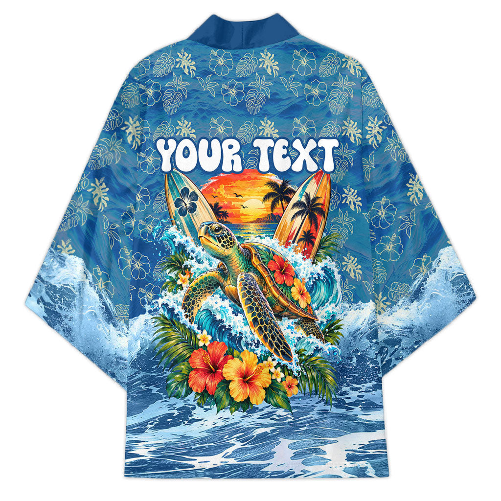 Personalized Hawaii 60th Birthday Sea Turtle Kimono Tropical Ocean Wave Floral Surfboard TS04 - Polynesian Pride