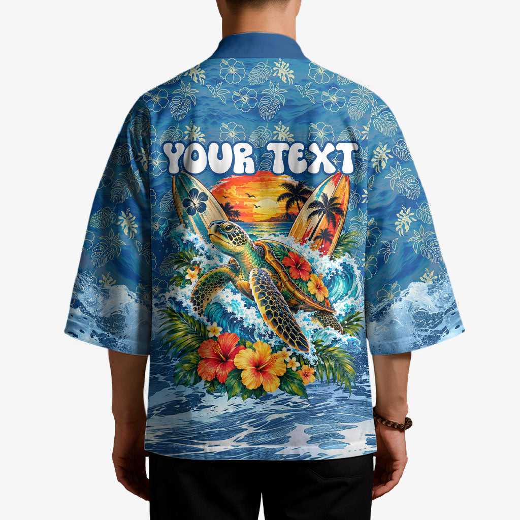 Personalized Hawaii 60th Birthday Sea Turtle Kimono Tropical Ocean Wave Floral Surfboard TS04 - Polynesian Pride