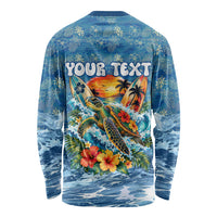 Personalized Hawaii 60th Birthday Sea Turtle Long Sleeve Shirt Tropical Ocean Wave Floral Surfboard TS04 - Polynesian Pride