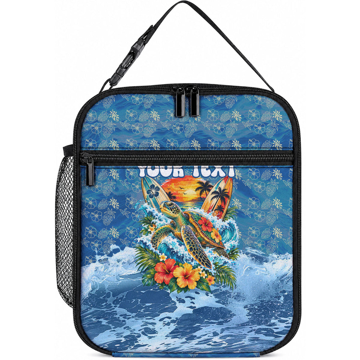 Personalized Hawaii 60th Birthday Sea Turtle Lunch Bag Tropical Ocean Wave Floral Surfboard