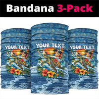 Personalized Hawaii 60th Birthday Sea Turtle Neck Gaiter Tropical Ocean Wave Floral Surfboard