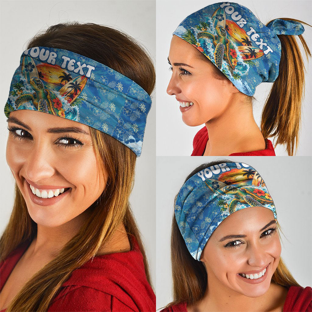 Personalized Hawaii 60th Birthday Sea Turtle Neck Gaiter Tropical Ocean Wave Floral Surfboard