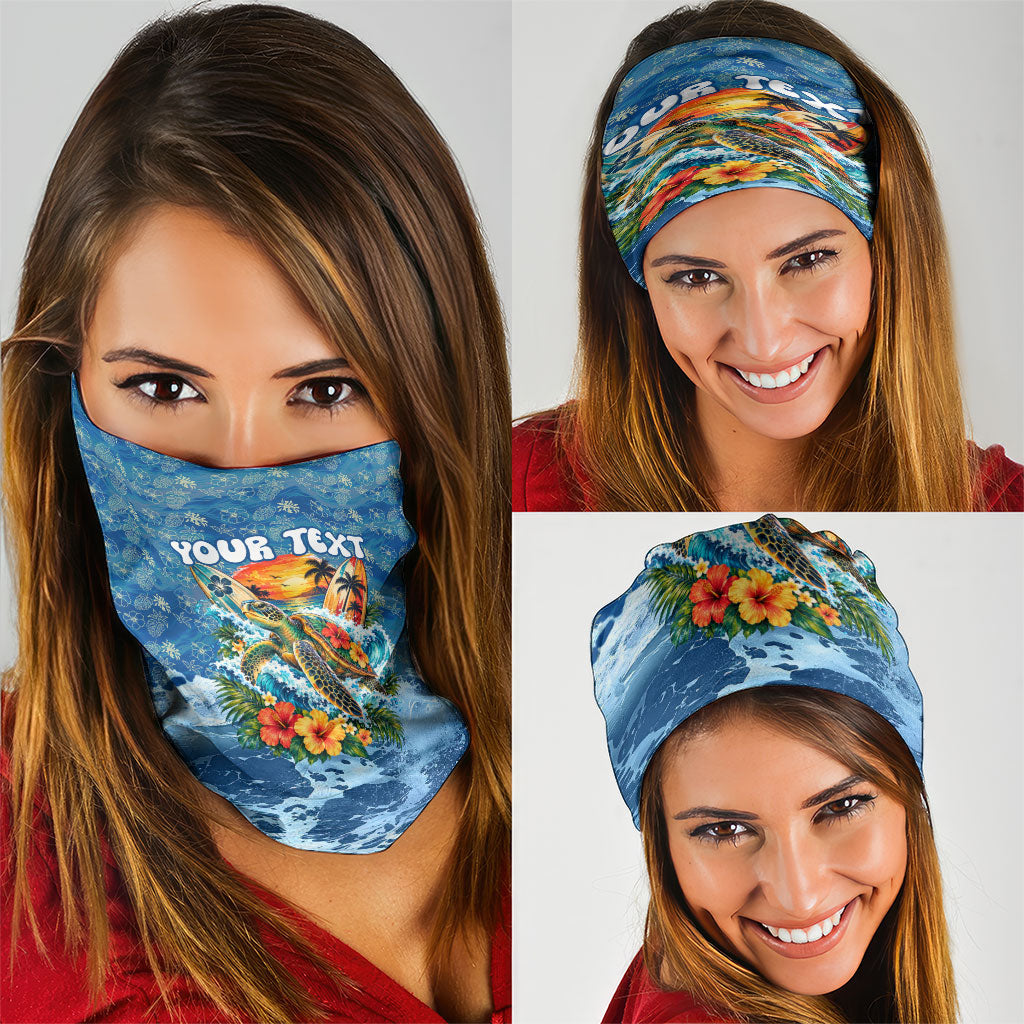 Personalized Hawaii 60th Birthday Sea Turtle Neck Gaiter Tropical Ocean Wave Floral Surfboard