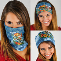 Personalized Hawaii 60th Birthday Sea Turtle Neck Gaiter Tropical Ocean Wave Floral Surfboard