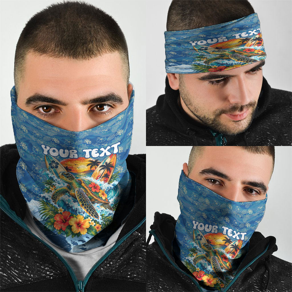 Personalized Hawaii 60th Birthday Sea Turtle Neck Gaiter Tropical Ocean Wave Floral Surfboard