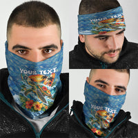 Personalized Hawaii 60th Birthday Sea Turtle Neck Gaiter Tropical Ocean Wave Floral Surfboard
