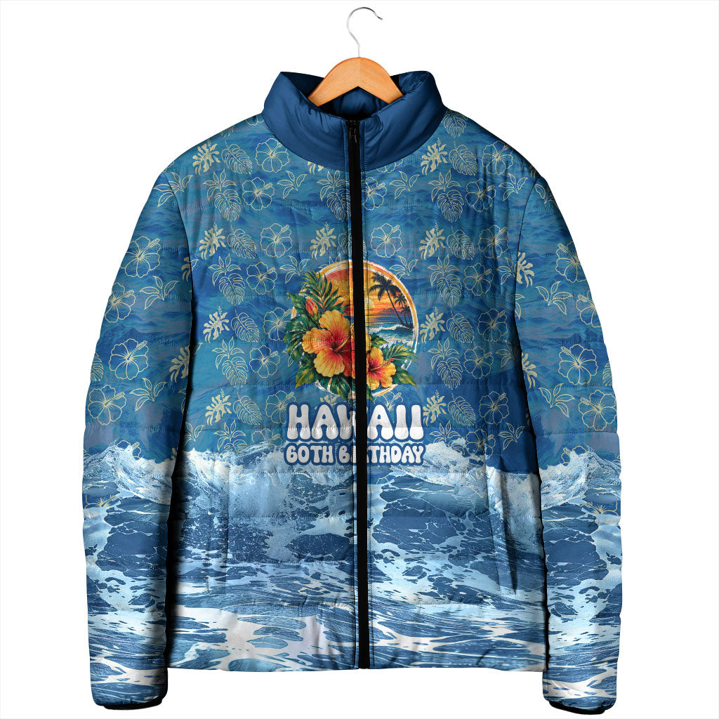 Personalized Hawaii 60th Birthday Sea Turtle Padded Jacket Tropical Ocean Wave Floral Surfboard TS04 - Polynesian Pride