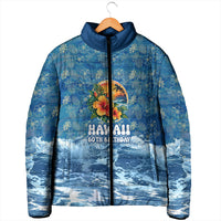 Personalized Hawaii 60th Birthday Sea Turtle Padded Jacket Tropical Ocean Wave Floral Surfboard TS04 - Polynesian Pride