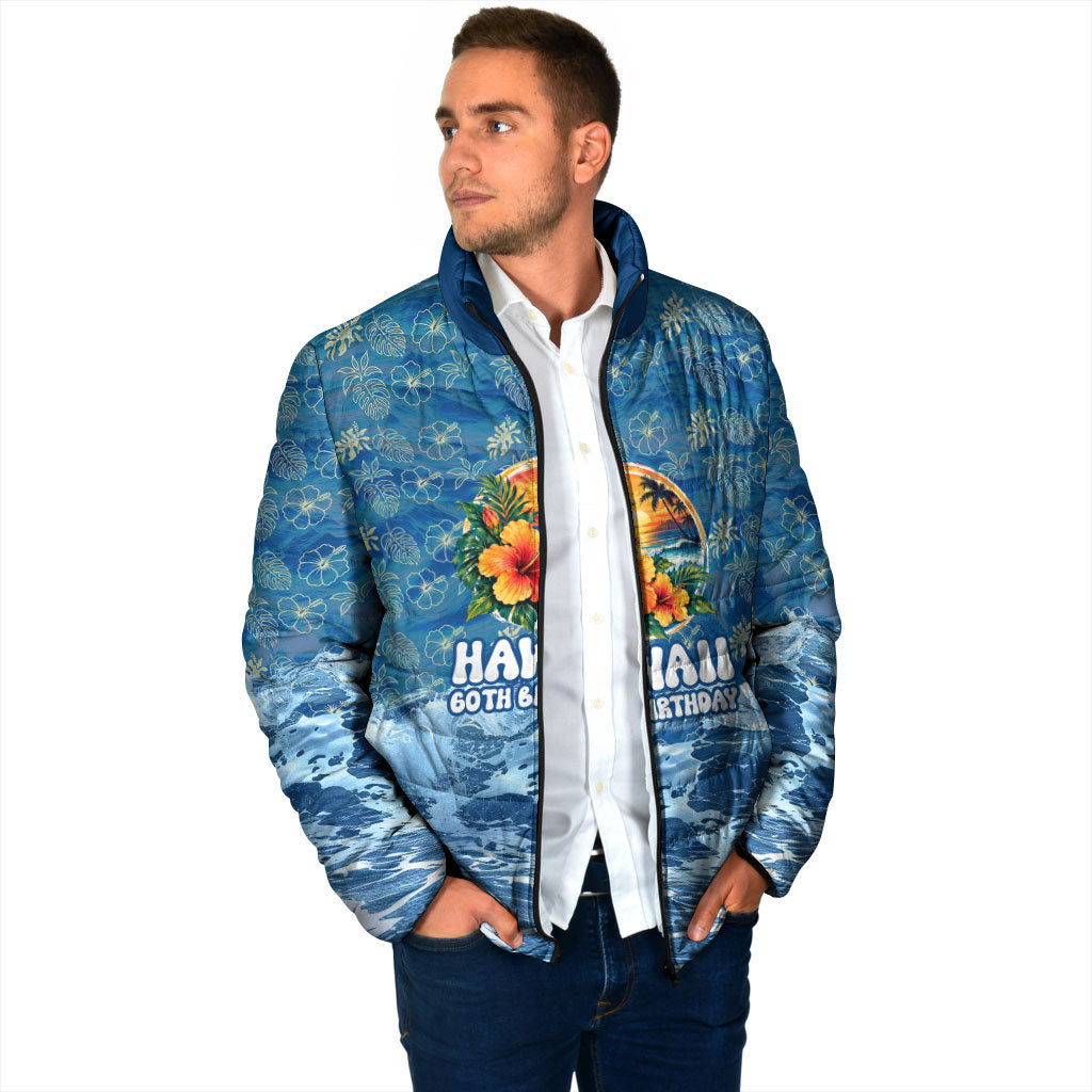 Personalized Hawaii 60th Birthday Sea Turtle Padded Jacket Tropical Ocean Wave Floral Surfboard TS04 - Polynesian Pride