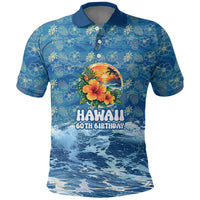 Personalized Hawaii 60th Birthday Sea Turtle Polo Shirt Tropical Ocean Wave Floral Surfboard TS04 Blue Yellow - Polynesian Pride