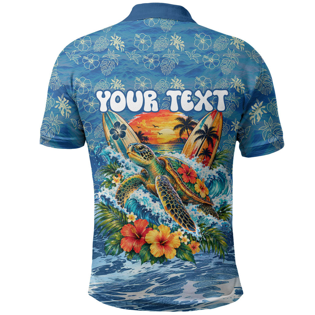 Personalized Hawaii 60th Birthday Sea Turtle Polo Shirt Tropical Ocean Wave Floral Surfboard TS04 - Polynesian Pride