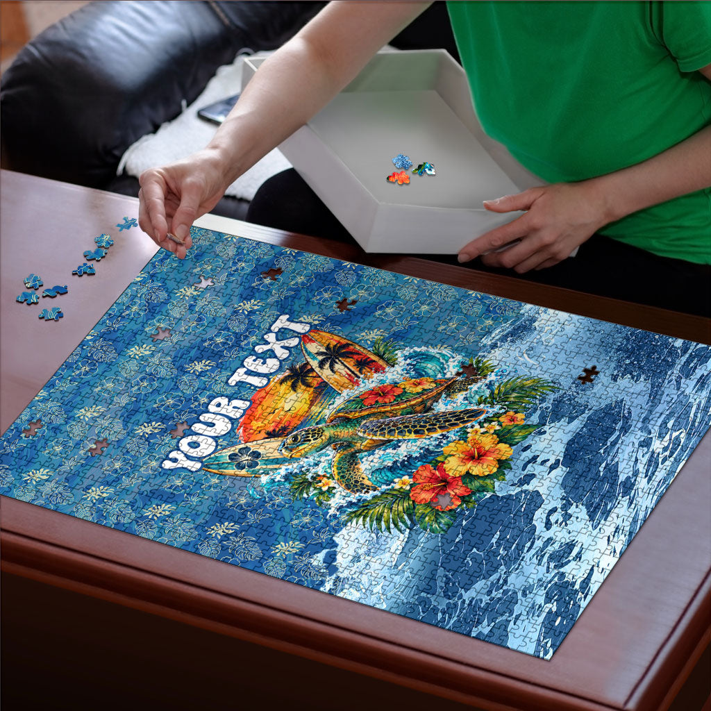 Personalized Hawaii 60th Birthday Sea Turtle Puzzle Tropical Ocean Wave Floral Surfboard TS04 - Polynesian Pride