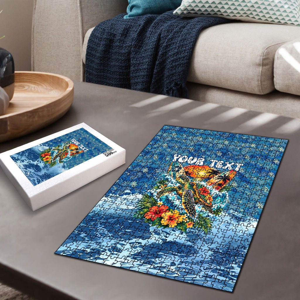 Personalized Hawaii 60th Birthday Sea Turtle Puzzle Tropical Ocean Wave Floral Surfboard TS04 - Polynesian Pride