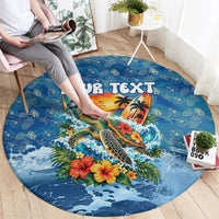 Personalized Hawaii 60th Birthday Sea Turtle Round Carpet Tropical Ocean Wave Floral Surfboard TS04 - Polynesian Pride