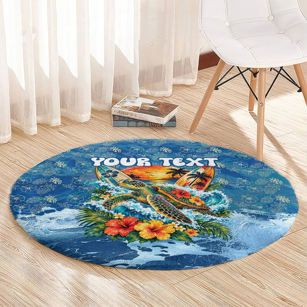 Personalized Hawaii 60th Birthday Sea Turtle Round Carpet Tropical Ocean Wave Floral Surfboard TS04 - Polynesian Pride