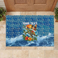 Personalized Hawaii 60th Birthday Sea Turtle Rubber Doormat Tropical Ocean Wave Floral Surfboard