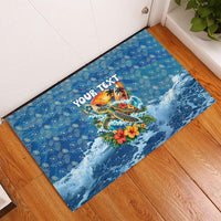 Personalized Hawaii 60th Birthday Sea Turtle Rubber Doormat Tropical Ocean Wave Floral Surfboard