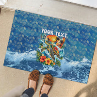 Personalized Hawaii 60th Birthday Sea Turtle Rubber Doormat Tropical Ocean Wave Floral Surfboard