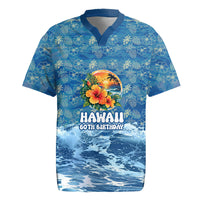 Personalized Hawaii 60th Birthday Sea Turtle Rugby Jersey Tropical Ocean Wave Floral Surfboard TS04 Blue Yellow - Polynesian Pride