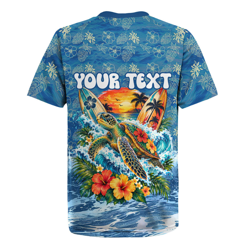 Personalized Hawaii 60th Birthday Sea Turtle Rugby Jersey Tropical Ocean Wave Floral Surfboard TS04 - Polynesian Pride