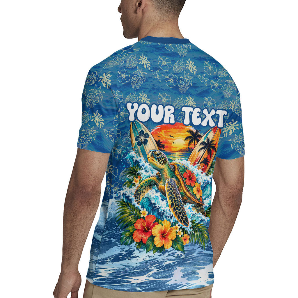 Personalized Hawaii 60th Birthday Sea Turtle Rugby Jersey Tropical Ocean Wave Floral Surfboard TS04 - Polynesian Pride