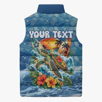 Personalized Hawaii 60th Birthday Sea Turtle Sleeveless Puffer Jacket Tropical Ocean Wave Floral Surfboard TS04 - Polynesian Pride