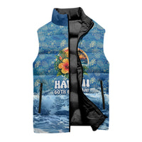 Personalized Hawaii 60th Birthday Sea Turtle Sleeveless Puffer Jacket Tropical Ocean Wave Floral Surfboard TS04 - Polynesian Pride