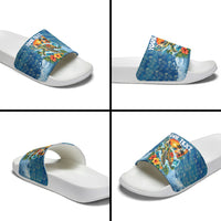Personalized Hawaii 60th Birthday Sea Turtle Slide Sandals Tropical Ocean Wave Floral Surfboard