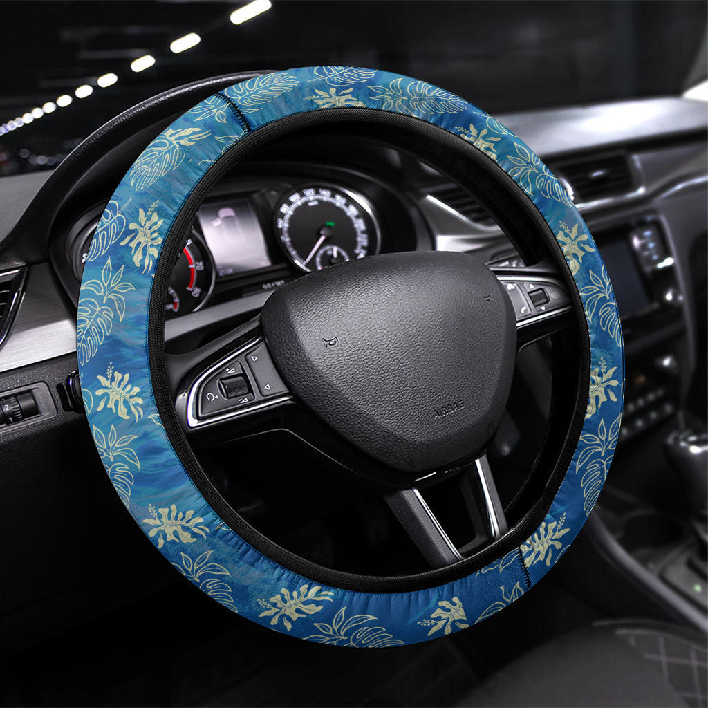 Hawaii 60th Birthday Sea Turtle Steering Wheel Cover Tropical Ocean Wave Floral Surfboard TS04 Universal Fit Blue Yellow - Polynesian Pride
