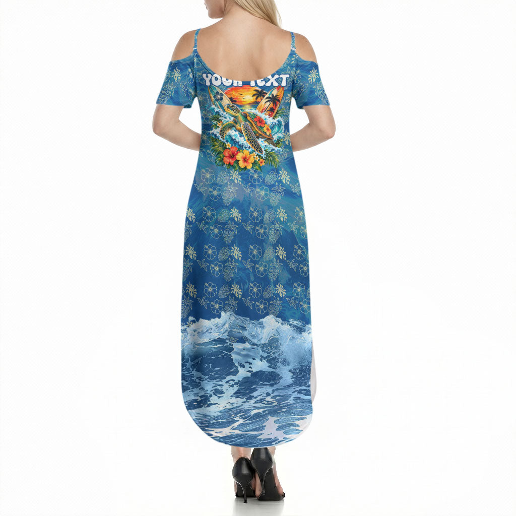 Personalized Hawaii 60th Birthday Sea Turtle Summer Maxi Dress Tropical Ocean Wave Floral Surfboard TS04 - Polynesian Pride