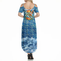 Personalized Hawaii 60th Birthday Sea Turtle Summer Maxi Dress Tropical Ocean Wave Floral Surfboard TS04 - Polynesian Pride