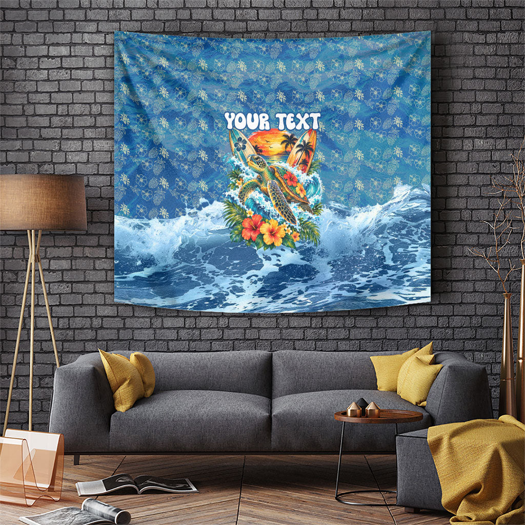 Personalized Hawaii 60th Birthday Sea Turtle Tapestry Tropical Ocean Wave Floral Surfboard