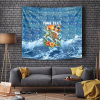 Personalized Hawaii 60th Birthday Sea Turtle Tapestry Tropical Ocean Wave Floral Surfboard