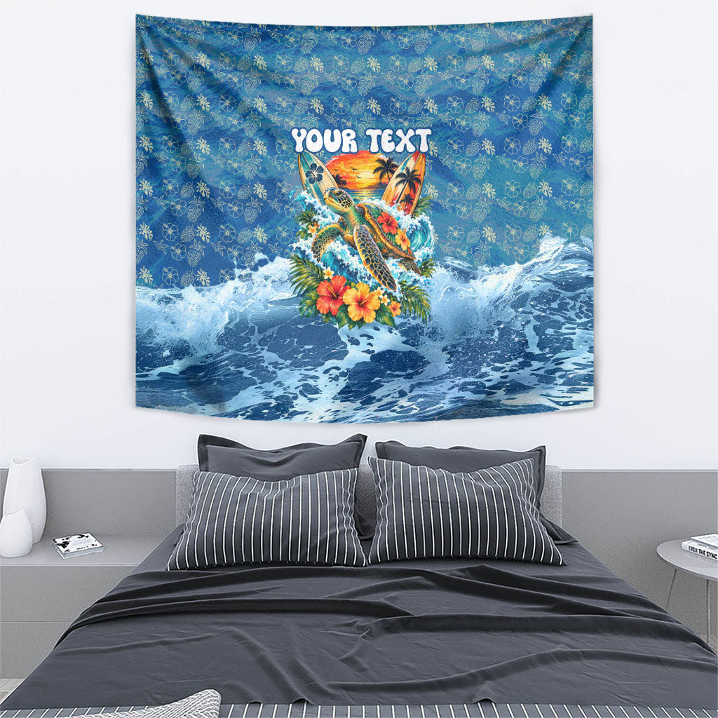 Personalized Hawaii 60th Birthday Sea Turtle Tapestry Tropical Ocean Wave Floral Surfboard