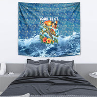 Personalized Hawaii 60th Birthday Sea Turtle Tapestry Tropical Ocean Wave Floral Surfboard
