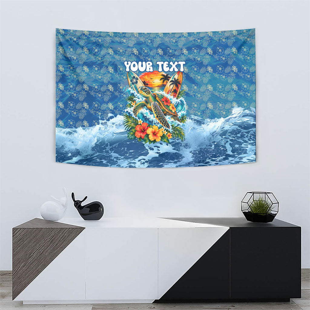 Personalized Hawaii 60th Birthday Sea Turtle Tapestry Tropical Ocean Wave Floral Surfboard