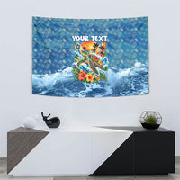 Personalized Hawaii 60th Birthday Sea Turtle Tapestry Tropical Ocean Wave Floral Surfboard