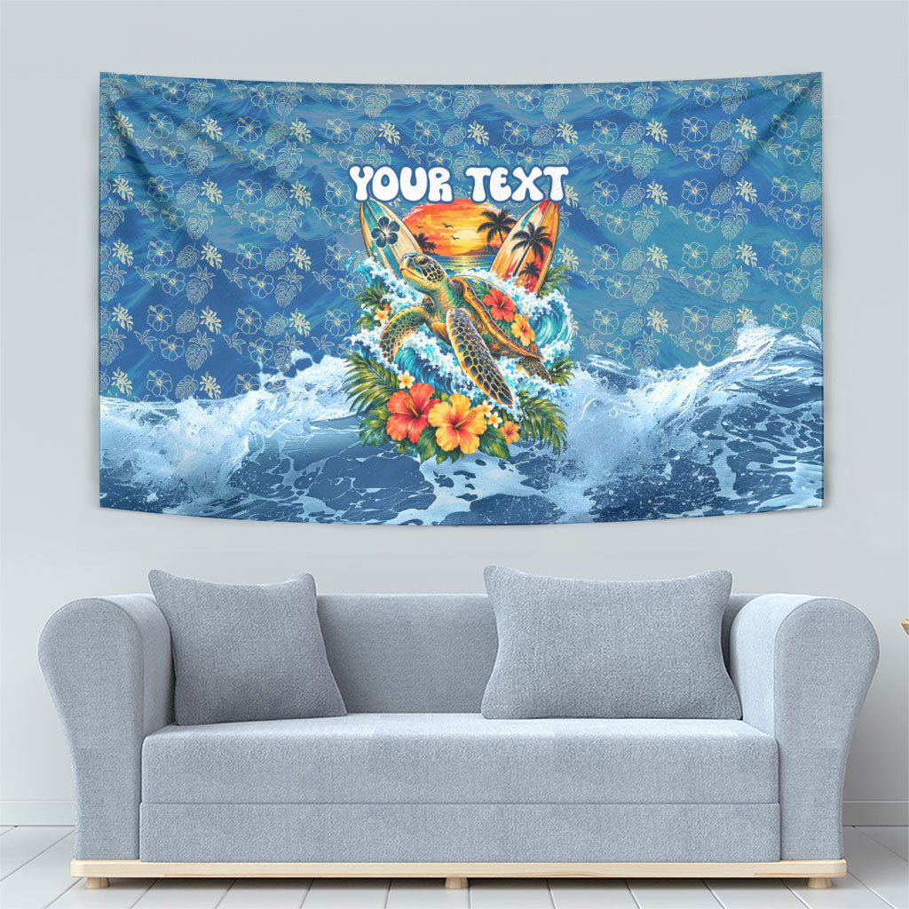 Personalized Hawaii 60th Birthday Sea Turtle Tapestry Tropical Ocean Wave Floral Surfboard